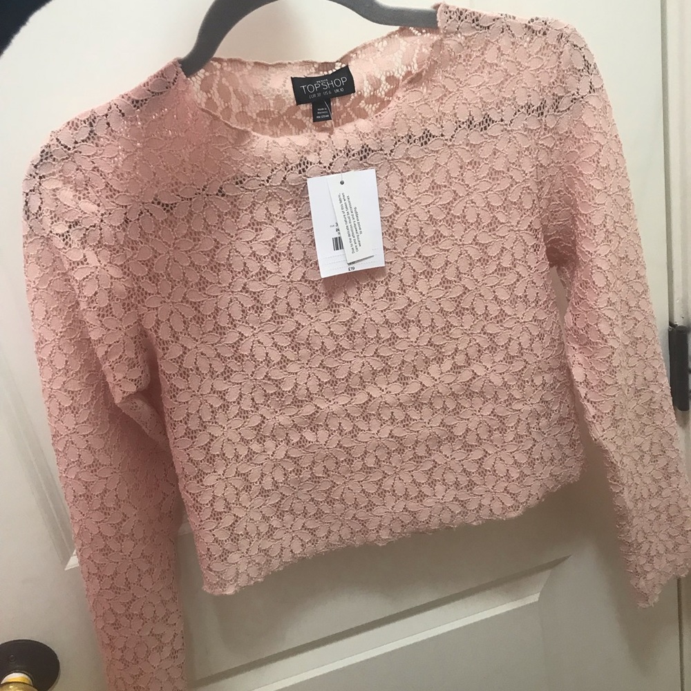 TOPSHOP pink lace shirt